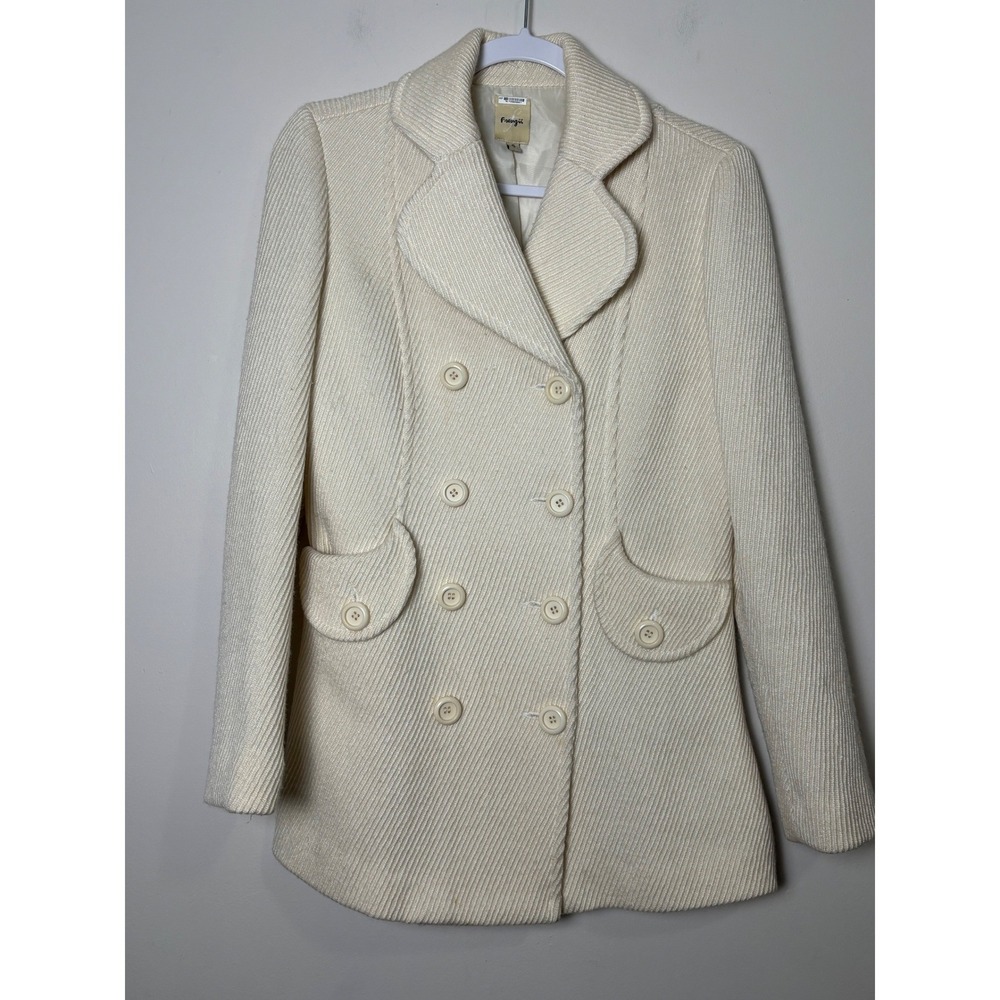 Frenzii Womens Cream Wool Blend Peacoat Small Double Breasted Mid Length Classic